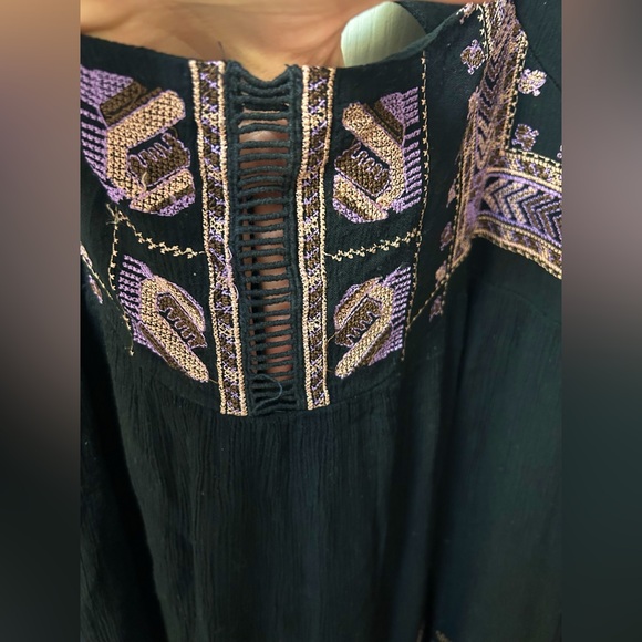 Free people Black Bohemian Dress with embroidery and tie back - Picture 3 of 6